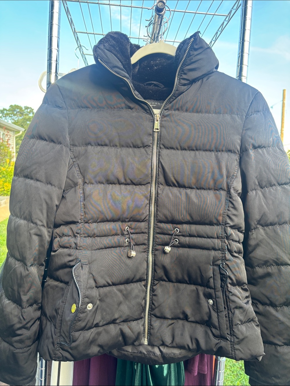 Zara Black Quilted Puffer Jacket with Drawcord Waist